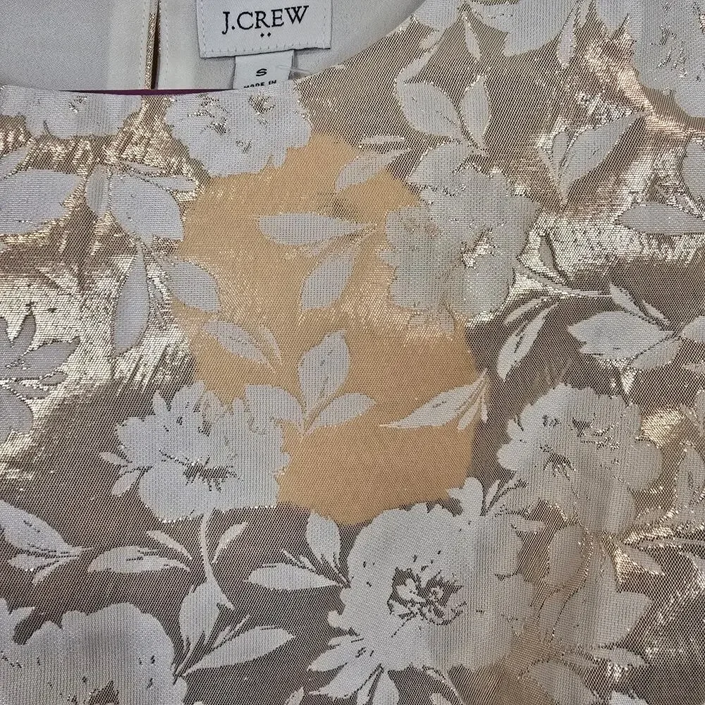 NEW NWT Women's J. Crew Gold Shimmer Floral Blouse Puff Sleeve FLAWED | Small